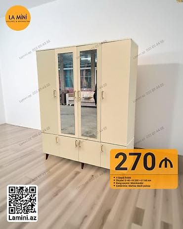 hamam dolapları: 4 qapılı, Güzgülü, Digər rəng, Açılan, Düz dolab — 1