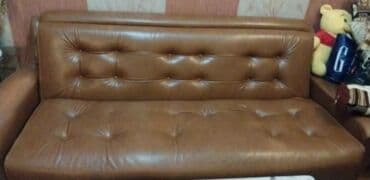 диван и два кресла: Раскладной диван, Б/у, Раскладной, С подъемным механизмом, Кожа, Нет доставки — 1