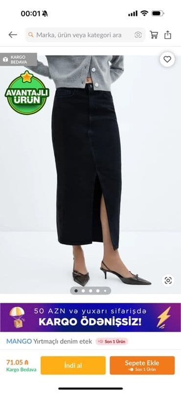 atlas qadın ətəkləri: Midi Ətək, Mango, Cins, M — 1