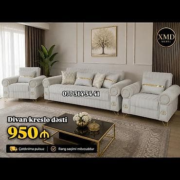 Divan-kreslo dəsti - Tərkibi: 1 ədəd geniş divan + 2 ədəd tək kreslo