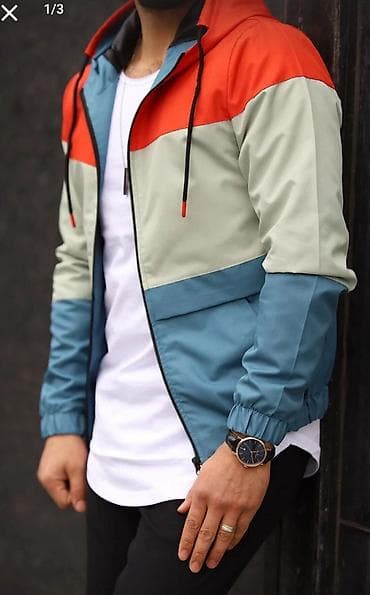 Kişi üçün kapüşonlu yüngül jaket - Dizayn: 3 rəngli blok – üst hissə