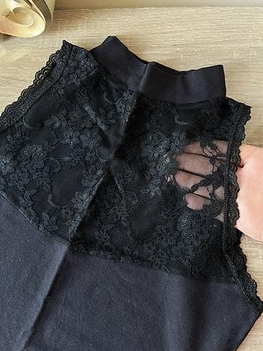 paltar qadın: Qara rəngli qadın koftası – krujeva detallı - Model: qolsuz, boğazı — 2