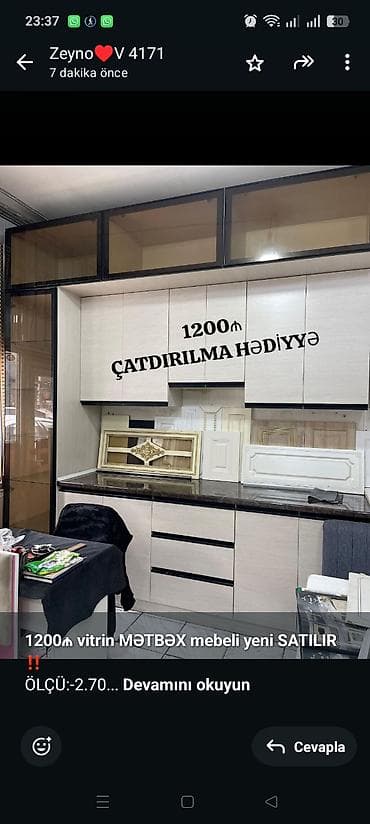 qubka satisi: *1200₼ vitrin MƏTBƏX mebeli yeni SATILIR*‼️ ÖLÇÜ:-2.70 ÇATDIRMA — 1