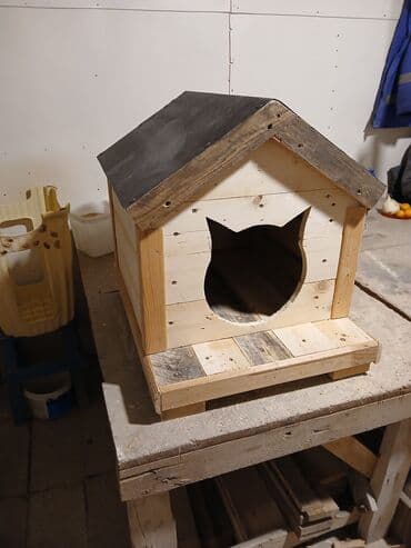 Pişiklər: Taxta pişik evi - Material: təbii ağac lövhələr və ştanqlar, möhkəm — 2