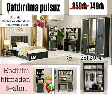 matras gence: Gənc oda🤴 👸🏼ÇARPAYI+DOLAB+Yazı masası_ 💥 Yeni və sifarişlə Qiymət  — 1