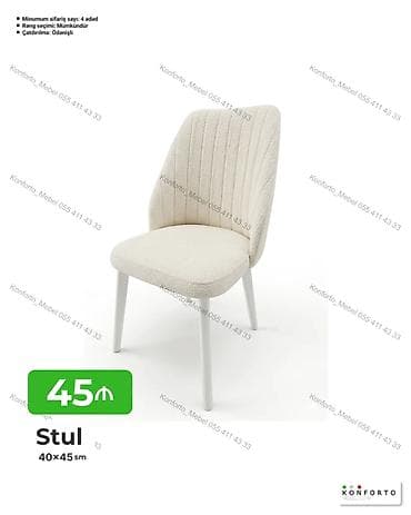 Stul – 40×45 sm - Yumşaq, toxumalı parça ilə döşənmiş, rahat oturacaq