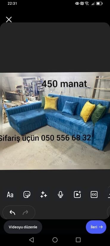 Sifarişlə taburetkalar: Künc divan, Qonaq otağı üçün, Vеlur parça — 5