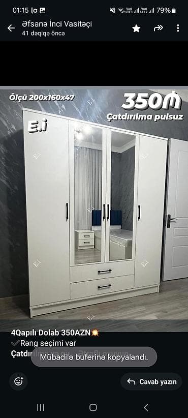 *4Qapılı Dolab 350AZN💥* ✔️Rəng seçimi var *Çatdırılma və