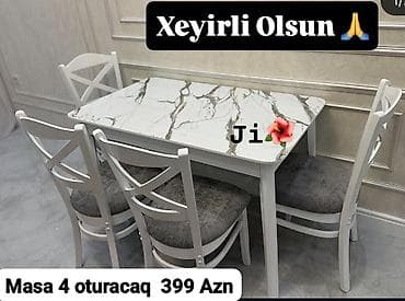usdol usdul: Mətbəx/dining dəsti – 1 masa + 4 stul - Masa: mərmər naxışlı parlaq — 1