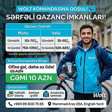 Moto-kuryer tələb olunur, Həftəlik ödəniş, Təcrübəsiz — 1