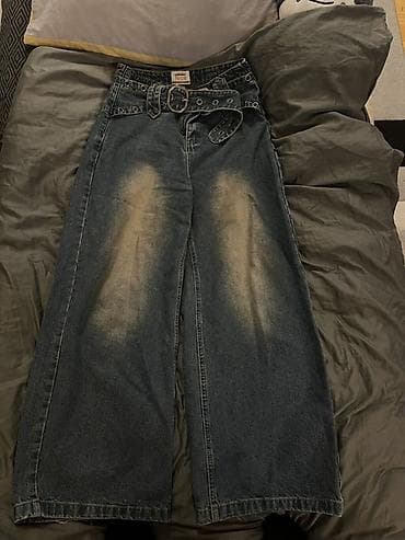 Джинсы: Qırmızı rəngli geniş kəsimli cins şalvar və tünd boz rəngli geniş — 4