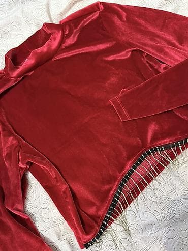 Digər qadın geyimləri: Qırmızı məxməri bluz – M2R collection (Made in Turkey) - Parça — 1