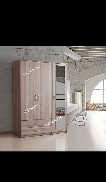 Yeni, 3 qapılı, Güzgülü, Digər rəng, Digər material, Açılan, Düz dolab