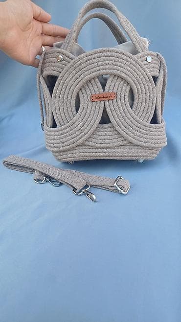 handmade: Məhsul: Əl işı – ip kordon dizaynlı çanta - Material: qalın toxumalı — 4