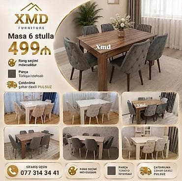 2 neferlik divan: XMD Furniture – Masa və 6 stul dəsti - Komplekt: 1 yemək masası + 6 — 1