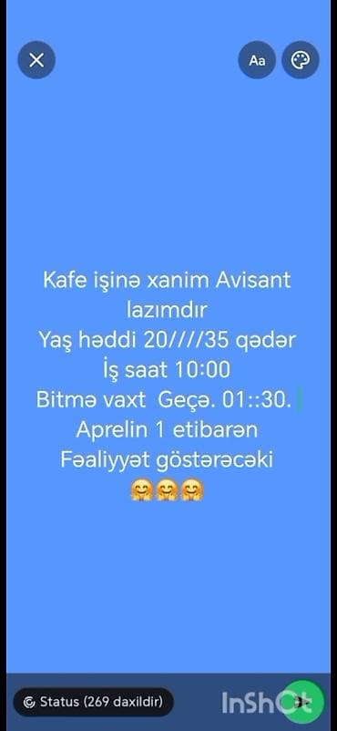 araz market part time: Hostes, qeydiyyatçı tələb olunur, 18-29 yaş, Təcrübəsiz — 1