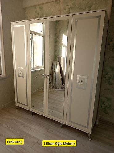 Yeni, 4 qapılı, Güzgülü, Ağ, Digər material, Açılan, Düz dolab