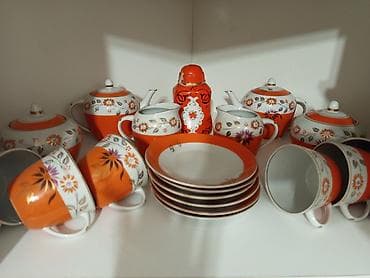 servis destleri: Çay dəsti, rəng - Narıncı, Farfor — 3