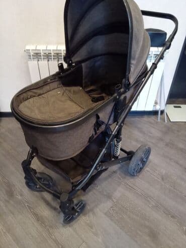 cybex uşaq arabası: Uşaq arabası – beşik tipli, qəhvəyi parça və qara metal şassi — 1