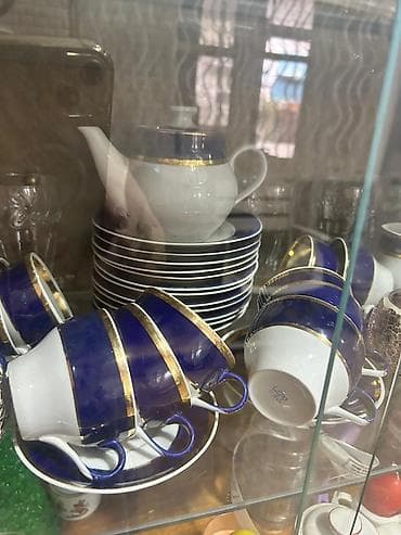 Çay dəsti, rəng - Göy, Farfor — 2