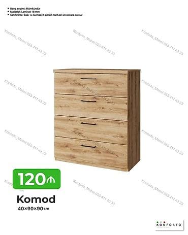 Komod – 4 çekmecəli, taxta teksturalı dizayn Ölçülər: - 40 × 90 × 90