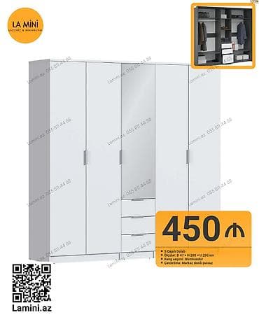 hamam dolapları: 5 qapılı paltar dolabı - Ölçülər: D 47 × H 200 × U 200 sm - Rəng — 1