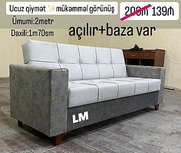 taxta stular: Açılan mexanizmlə divan – baza ilə - Ümumi uzunluq: 2 metr - Daxili — 1