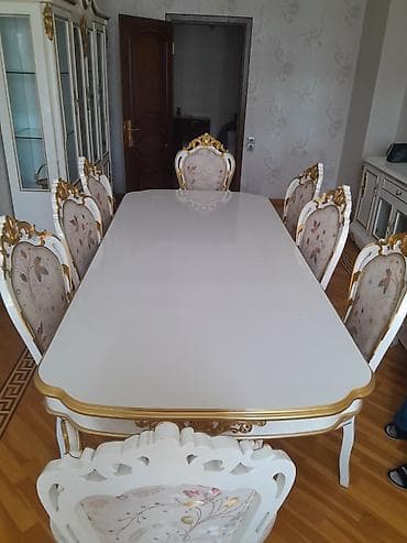 Qonaq otağı üçün, İşlənmiş, Açılmayan, Dördbucaq masa, 8 stul — 3