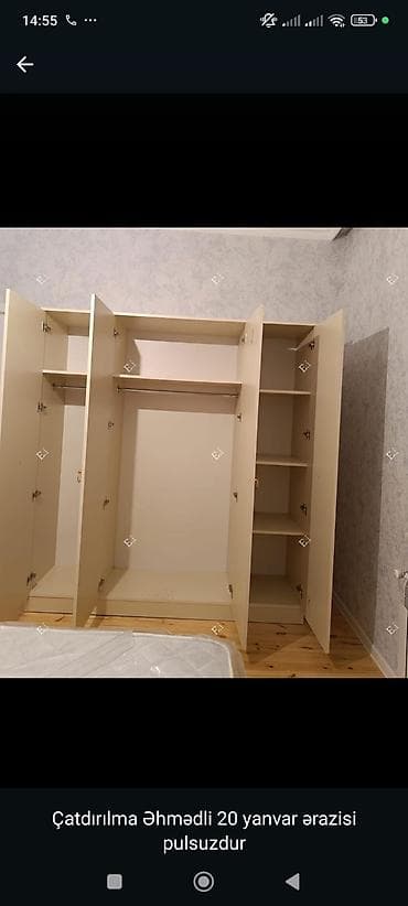taxta ref: Dörd qapılı paltar şkafı – güzgülü model - Ölçü: 200 x 160 x 47 sm - — 2