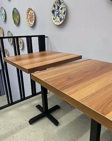 mebillər: Kafe və restoran masaları – taxta görünümlü üstlük, metal baza — 5