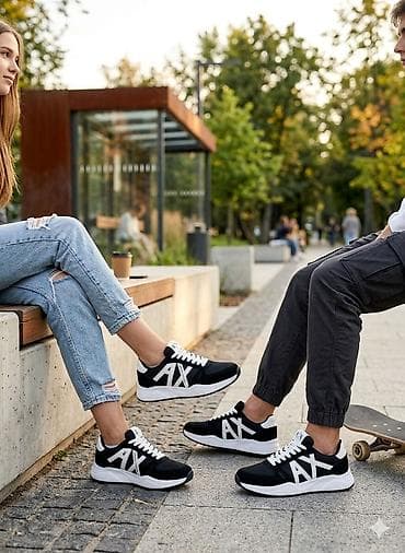 Unisex idman ayaqqabıları – AX loqolu - Rənglər: qara/ağ və tünd