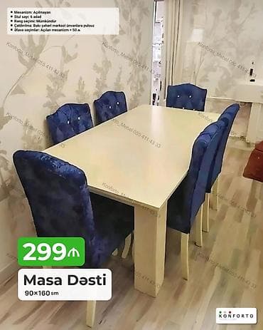 stol ustul: Məhsul: Masa Dəsti - Ölçü: 90×160 sm - Komplekt: 1 masa + 6 stul - — 1