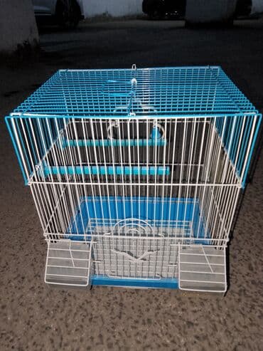 sumqayit qəfəs: Quş qəfəsi – metal konstruksiya, mavi-ağ rəngdə - Düzbucaqlı forma — 3