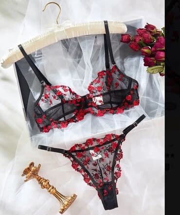 женские кружевные трусики: Zərif güpürlü 2-li lingerie dəsti - Tərkib: şəffaf tor parça üzərində — 3