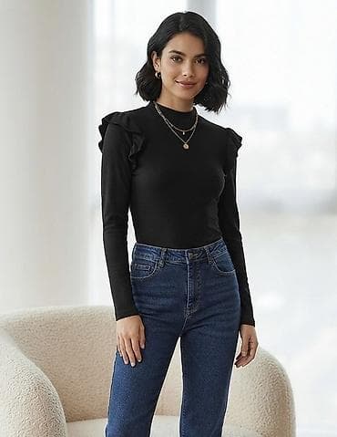 cins: Qadın uzunqollu bluz – qara rəng - Model: çiyin hissəsində incə — 1