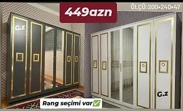 Yeni, 6 qapı, Güzgülü, Digər rəng, Digər material, Açılan, Düz dolab