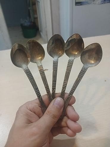 sufre: 5 ədəd klassik çay qaşığı dəsti ili 1964 ssri - Material: metal — 1