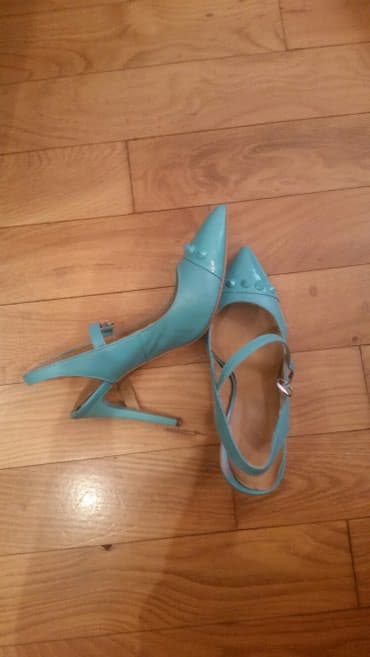 женские шлепанцы на каблуке: Туфли, Размер: 37, цвет - Голубой, Б/у — 1