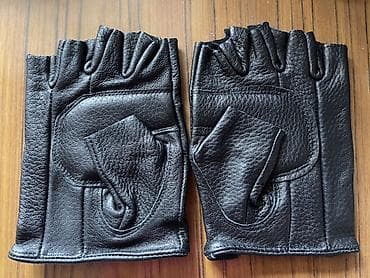 Qara rəngli barmaqsız dəri əlcəklər - Material: qalın, yumşaq dəri -