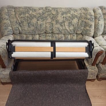 Masalar və oturacaqlar: İşlənmiş, Di̇van-kravat, 2 kreslo, Divan, Bazalı, Açılan — 9