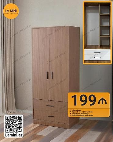 İki qapılı geyim dolabı - Ölçülər: Dərinlik 47 sm × Hündürlük 200 sm — 1