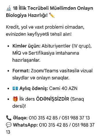 demir meheccer qiymetleri: Repetitor, Biologiya, Abituriyent hazırlığı — 1