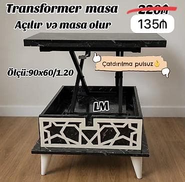 Transformer jurnal masa – açılır və yemək masasına çevrilir. -