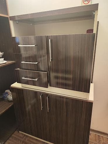 sade mebeller: Ofis mebel dəsti - Ofis masası: L‑şəkilli iş masası, tünd qəhvəyi — 7