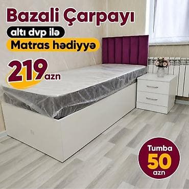 Bazalı çarpayı – altı DVP ilə. Komplektdə matras hədiyyə. - Rəng: ağ