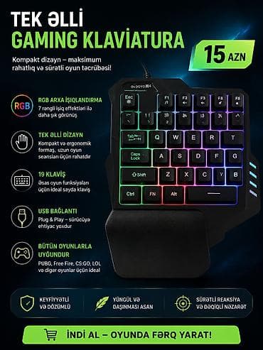 komputer korpusu: Oyunçular üçün təkəllüflü (one‑hand) RGB klaviatura Həm telefon həm — 1