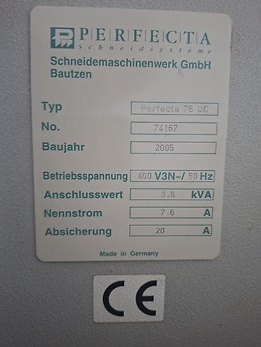 hava dreli: Perfecta 76 UC kağız kəsən maşın Mənşə: Schneidemaschinenwerk GmbH — 1