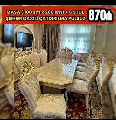 iwlenmiw masa: Qonaq otağı üçün, Yeni, Açılmayan, Dördbucaq masa, 6 stul — 2