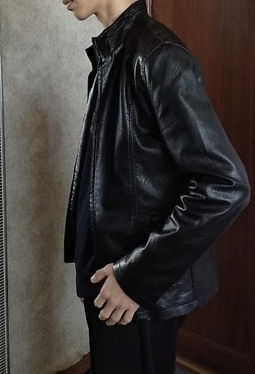 uzun yupqa: Kişi dəri gödəkçəsi - Rəng: qara - Material: həqiqi dəri görünüşlü — 2