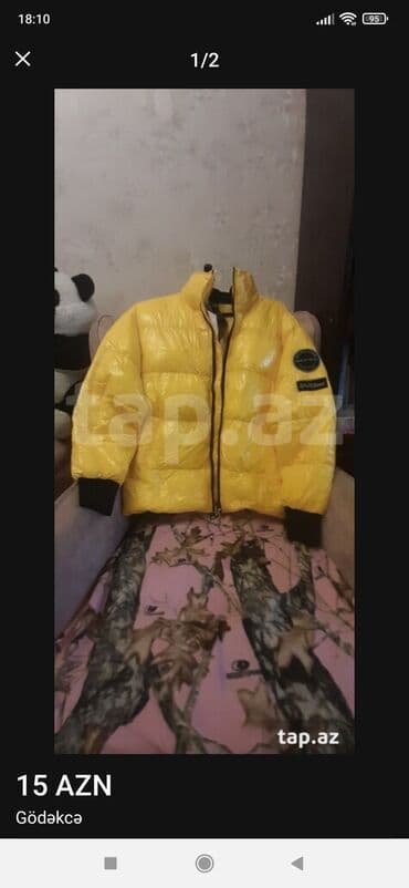 Cinslər və şalvarlar: Məhsul: Sarı rəngdə şişmə gödəkçə - Parlaq, suya dayanıqlı üst — 2